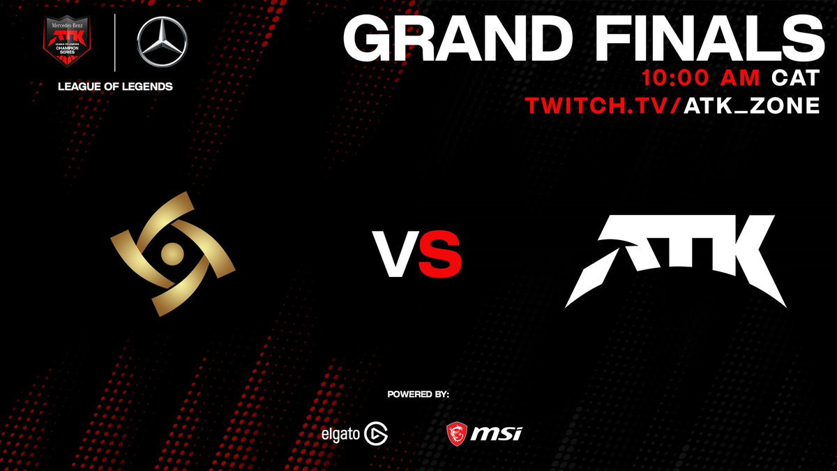 AtkArena's tweet photo. The Grand Final of the @MercedesBenz_SA ATK League of Legends Champion Series starts at 10:00 CAT. 🏆

Who will take home the title of CHAMPION and their cut of the R50 000 prize pool in this Bo5 series?💰

⚔️ @INT_GG or @AtkArena? 
📺 https://t.co/mJ3UTx2ymR

#PlaySeriously https://t.co/QI5yt91onC