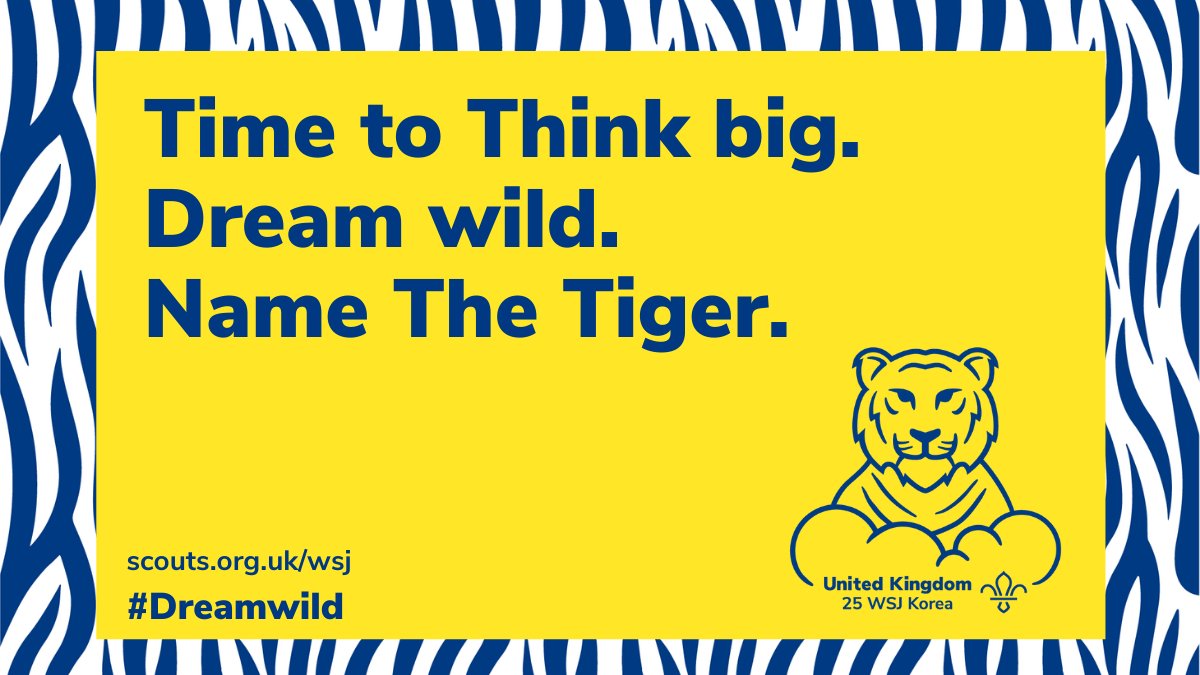 Calling all Scouts we need your help to name our tiger! It needs to be creative &amp; gender-neutral.

The competition is open to all sections with a prize of £100 <a href="/scoutstore1917/">Scout Store</a> credit &amp; a tiger print signed by <a href="/BearGrylls/">Bear Grylls OBE</a>

Closing date 3 July 2021

Enter👉bit.ly/2SdfFB5