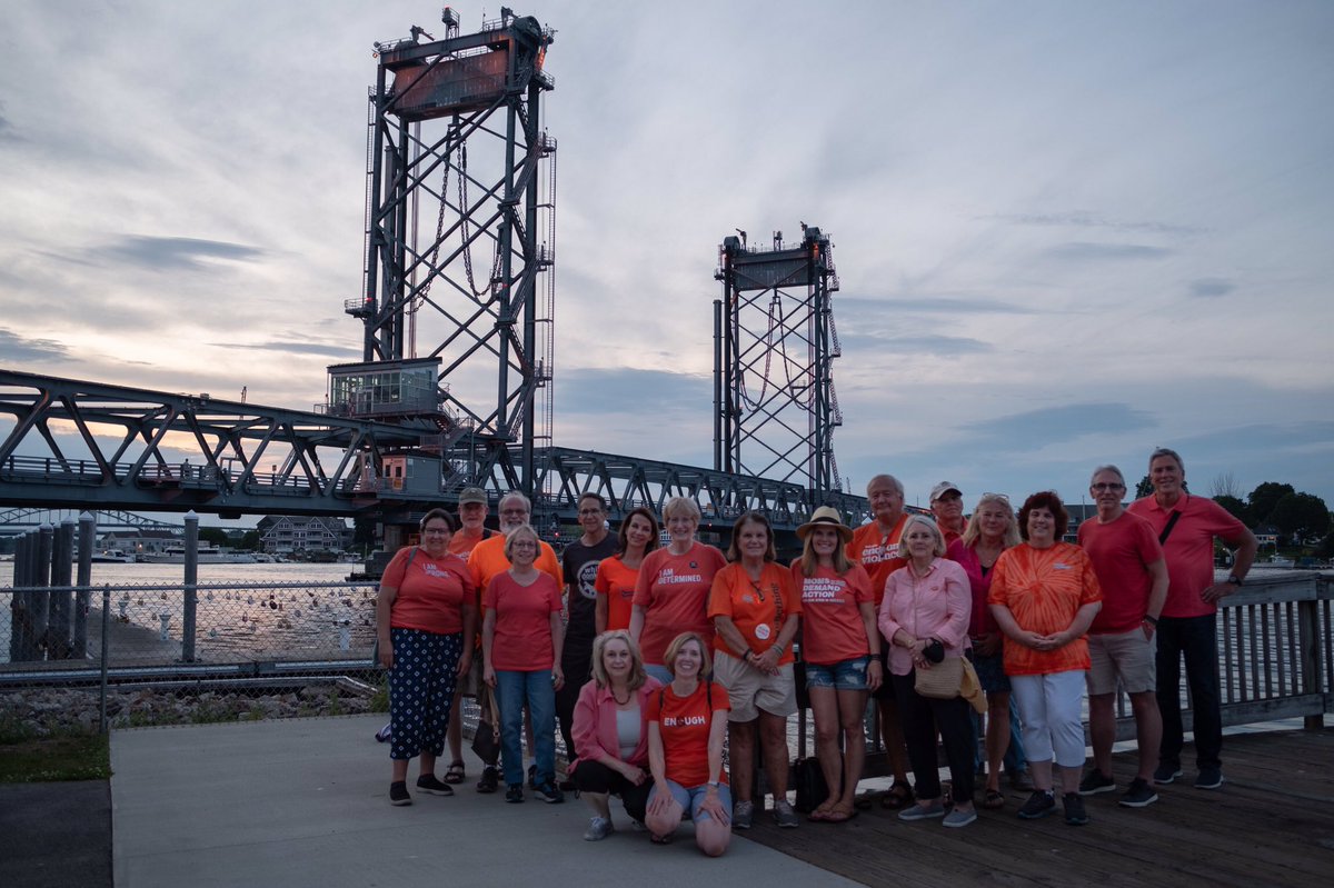 In #portsmouthnh even our bridges #WearOrange in the battle to #PreventGunViolence. Thank you @MomsDemand for all you do to protect public safety. #NHPolitics