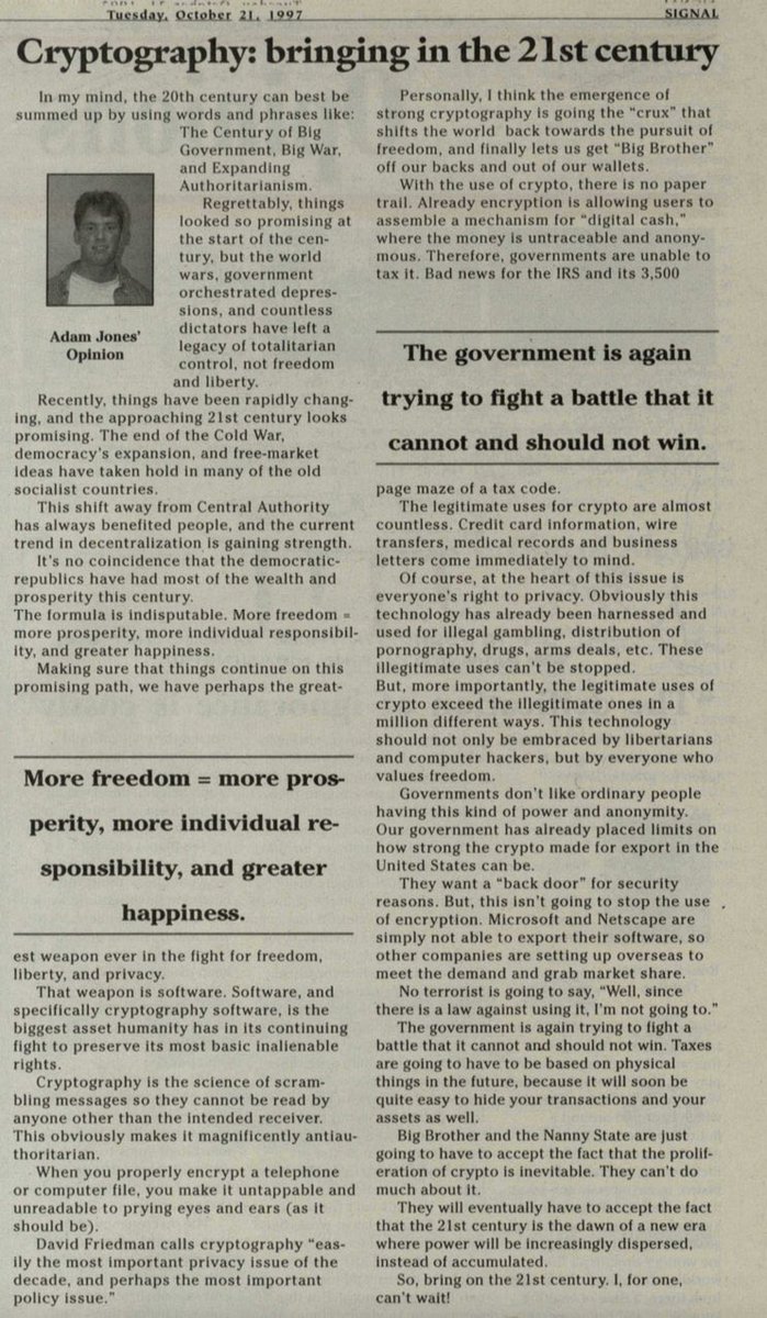 bitcoinagile's tweet photo. 1997 article on #cryptocurrency from the Georgia State University Library #Bitcoin 🚀🚀🚀 https://t.co/wqnZAipUth