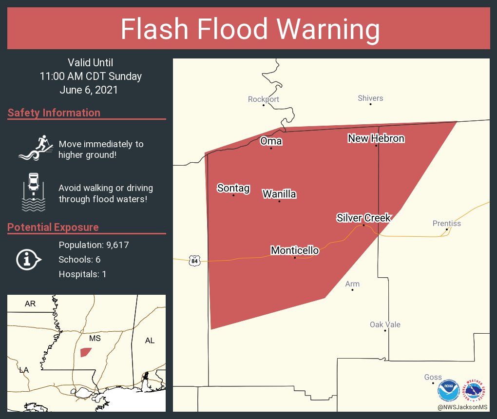 NWSFlashFlood on Twitter "Flash Flood Warning including Monticello MS