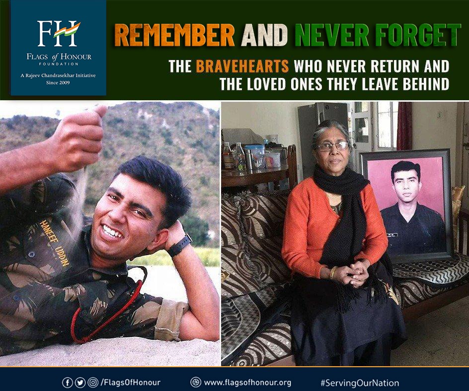 FlagsOfHonour's tweet photo. “As a soldier Capt Haneef served his country with pride &amp; dedication. There cannot be a greater statement on his valor than his death which came while fighting the enemy,” said a proud Mrs Hema Aziz on learning about the death of her son Capt Haneef Uddin during the #KargilWar https://t.co/2Hmor2y97Z