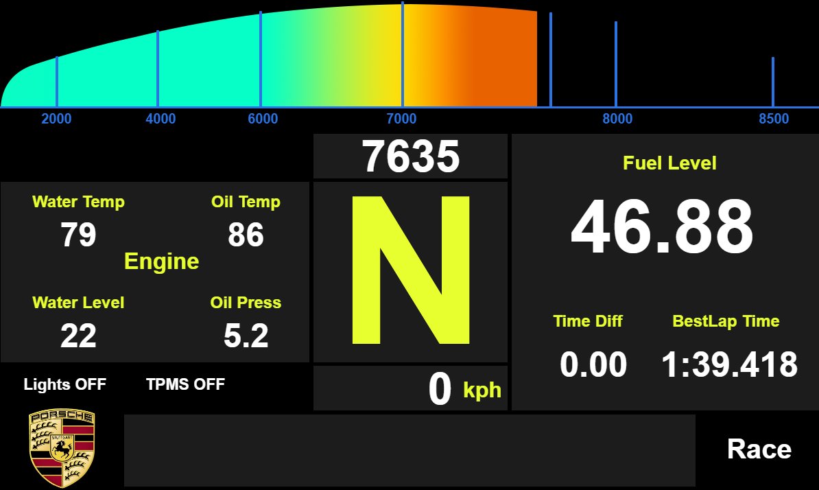 jmpadin's tweet photo. Para los usuarios de Simhub, durante esta temporada he  hecho este dashboard para el Porsche 911 GT3 Cup de iRacing.
He intentado hacerlo lo mas idéntico posible al original y este es el resultado. Cualquier mejora o bug, ya me comentáis.
💾 https://t.co/18XcQqiqkD https://t.co/vnA3NPELmq