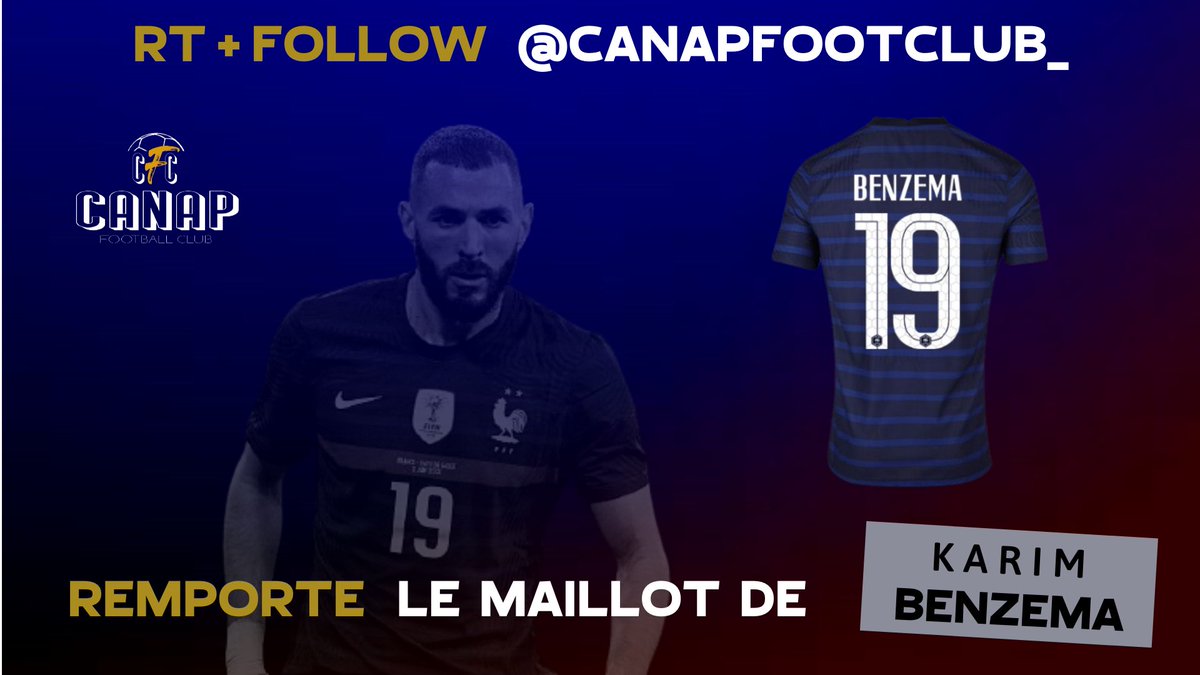 CanapFootClub_'s tweet photo. 🎁  𝗝𝗘𝗨 𝗖𝗢𝗡𝗖𝗢𝗨𝗥𝗦
▪️𝗧𝗲𝗻𝘁𝗲𝘇 𝗱𝗲 𝗴𝗮𝗴𝗻𝗲𝗿 𝗹𝗲 𝗺𝗮𝗶𝗹𝗹𝗼𝘁 𝗱𝗲 𝗞𝗮𝗿𝗶𝗺 𝗕𝗲𝗻𝘇𝗲𝗺𝗮 🇫🇷

- RT ce tweet
- Follow @CanapFootClub_
- Mentionner 2 amis en commentaire

📌 𝗧𝗶𝗿𝗮𝗴𝗲 𝗮𝘂 𝘀𝗼𝗿𝘁 𝗠𝗮𝗿𝗱𝗶 𝟭𝟱 𝗝𝘂𝗶𝗻
#Jeuconcours #Concours #Benzema https://t.co/Q5bTANS0xn
