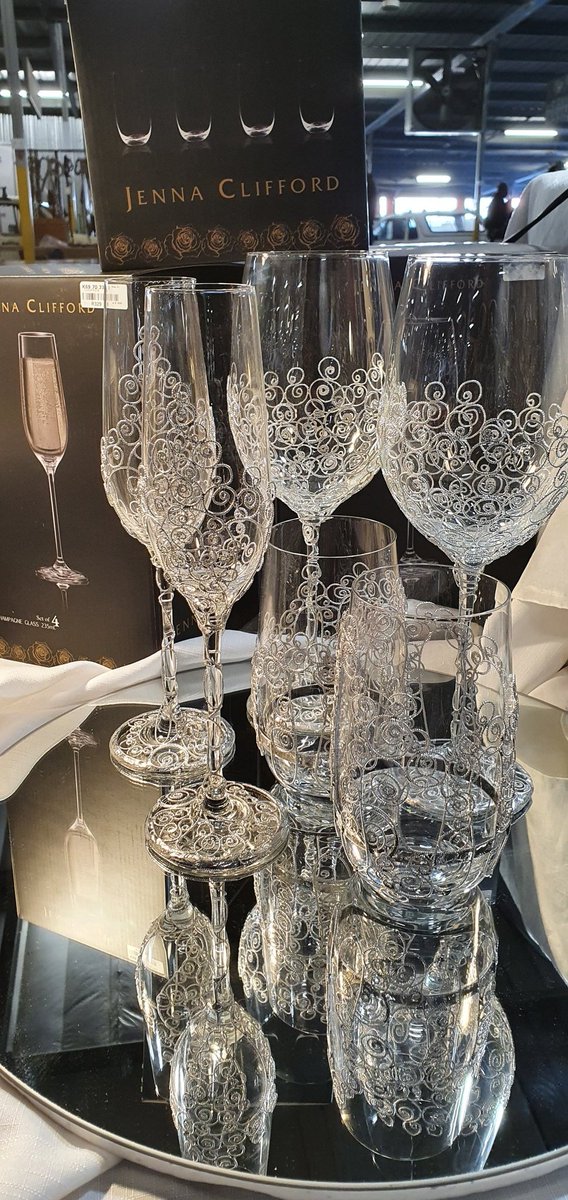 Filigree adorned <a href="/JennaClifford/">Jenna Clifford</a> glasses only available at Rosebank Sunday Market.

Looking for an extra special engagement or wedding gift for family and friends - then these unique and one of a kind exquisite beauties are perfect.