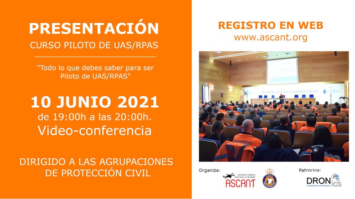 CampusRpas's tweet photo. PRESENTACIÓN - Curso Piloto de UAS/RPAS/Drones.
Charla dirigida a miembros de las diferentes AGRUPACIONES de PROTECCIÓN CIVIL que estén interesados en disponer de la licencia de Piloto de UAS/RPAS/Drones. REGISTRATE: https://t.co/XKZsknrgoa https://t.co/SJrN0fyI7s