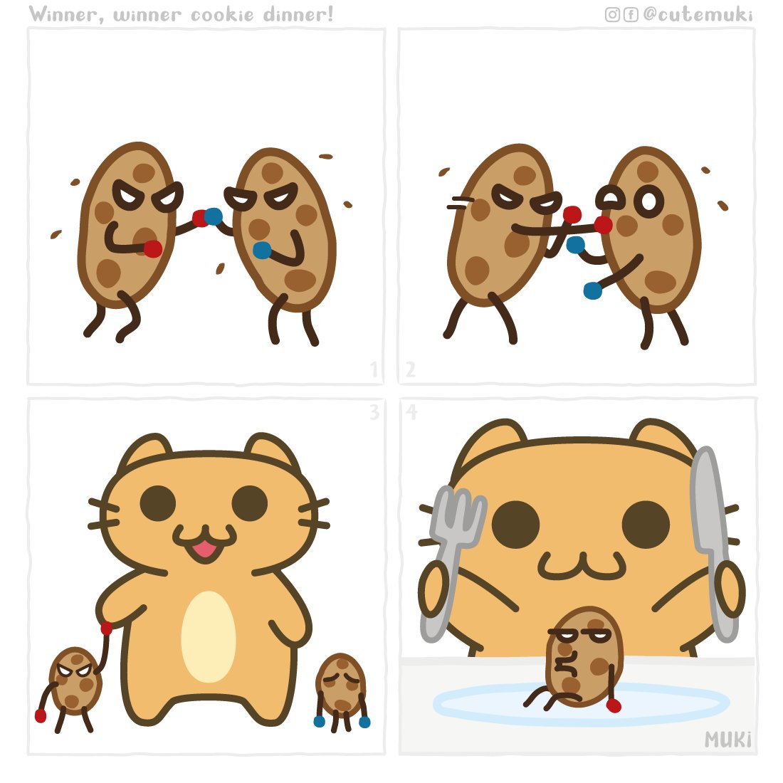 cat_muki's tweet photo. First rule of cookie fight club is we do not talk about cookie fight club! 

Follow on https://t.co/xnzeyX9gRW
Join on Discord for emotes https://t.co/SHXTWXlvzM
#cat #muki #comic #webcomic #cute #cookie #wholesome #fun #kawaii #kitty #milk #fightclub #winner https://t.co/0eMNw9Ajwd