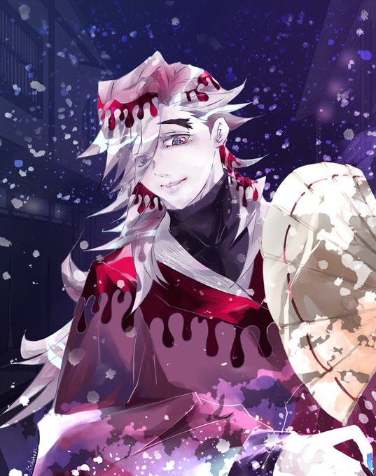 kahorinさんがTwitterに投稿した童磨(鬼滅の刃)のイラスト。