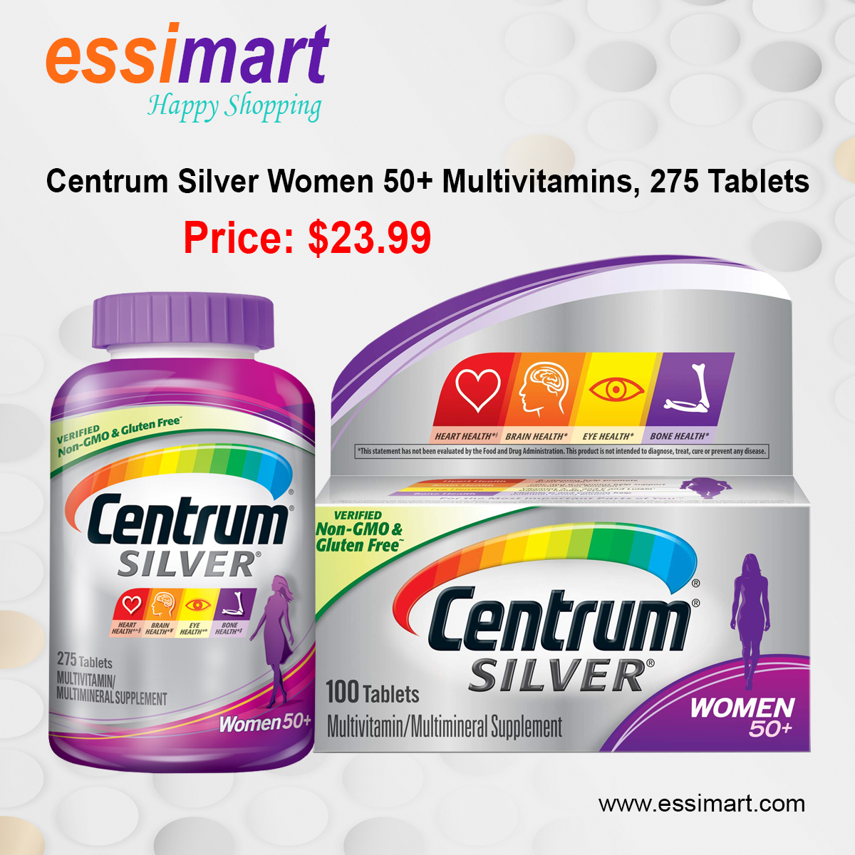 essimart's tweet image. Centrum Silver Women 50+ Multivitamins, 275 Tablets
Price: $23.99
Details: essimart.com
Features:
Multivitamin, Multimineral Supplement
Specially Formulated for Women 50+
Centrum® is backed by 40 years of nutritional science to bring you the most complete multivitamin.