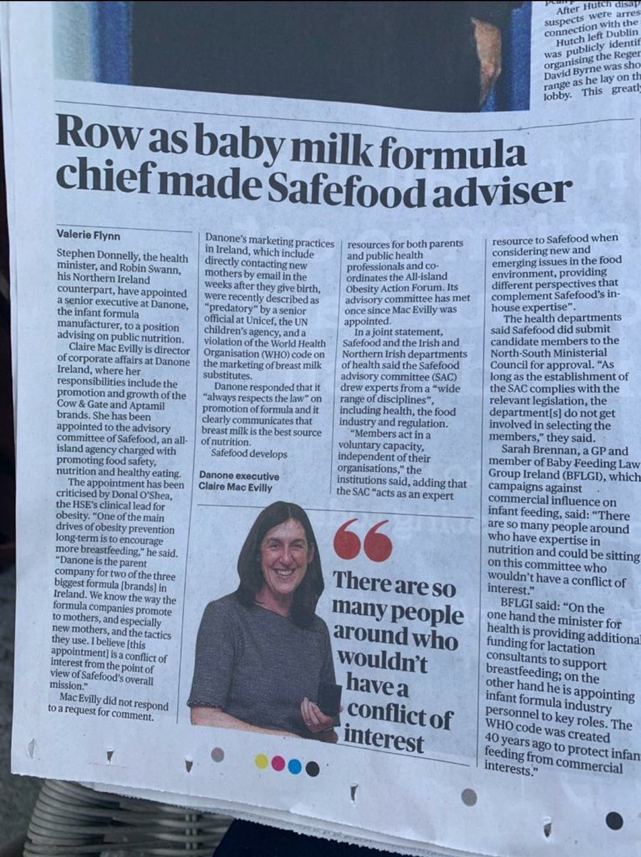 Minister for Health appoints senior exec at Danone (whose responsibilities include promotion and growth of the Cow &amp; Gate and Aptamil brands) to the advisory committee of Safefood, an all-island agency charged with promoting food safety, nutrition and healthy eating. 😕