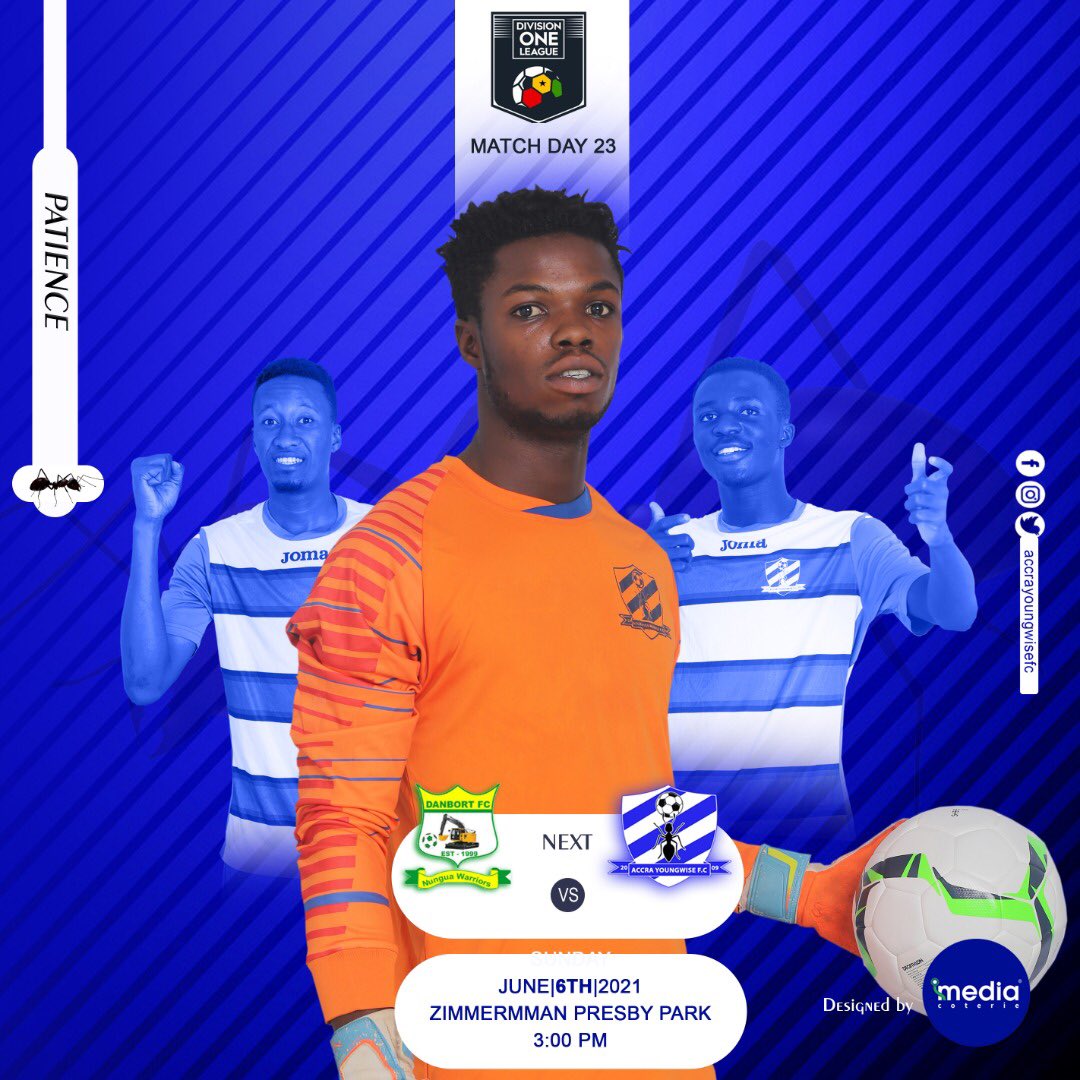 youngwisefc's tweet photo. Few hours to kick off:
Letβs meet at the Zimmermman Presby Park in our nose masks and watch the lads take home all three points.
Danbort FC π Accra Youngwise FC
π @DivisionOneGH
π 06/06/2021
π 3pm Sharp
@DivisionOneGH
π small but MIGHTY πͺ
#YoungwiseFc
#byhisgrace https://t.co/RPdNsQnadT