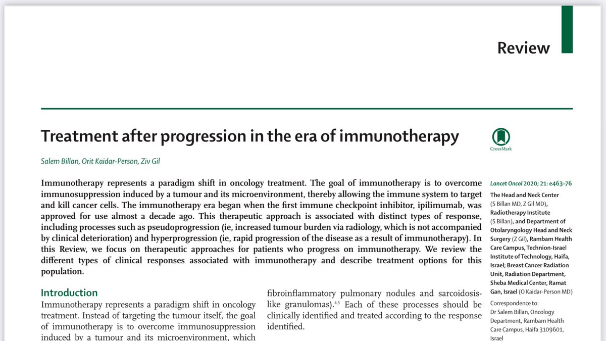 BillanSalem's tweet photo. #lancet , interesting review in Lancet treatment after progression in the era of immunotherapy https://t.co/xkHePPoNwU