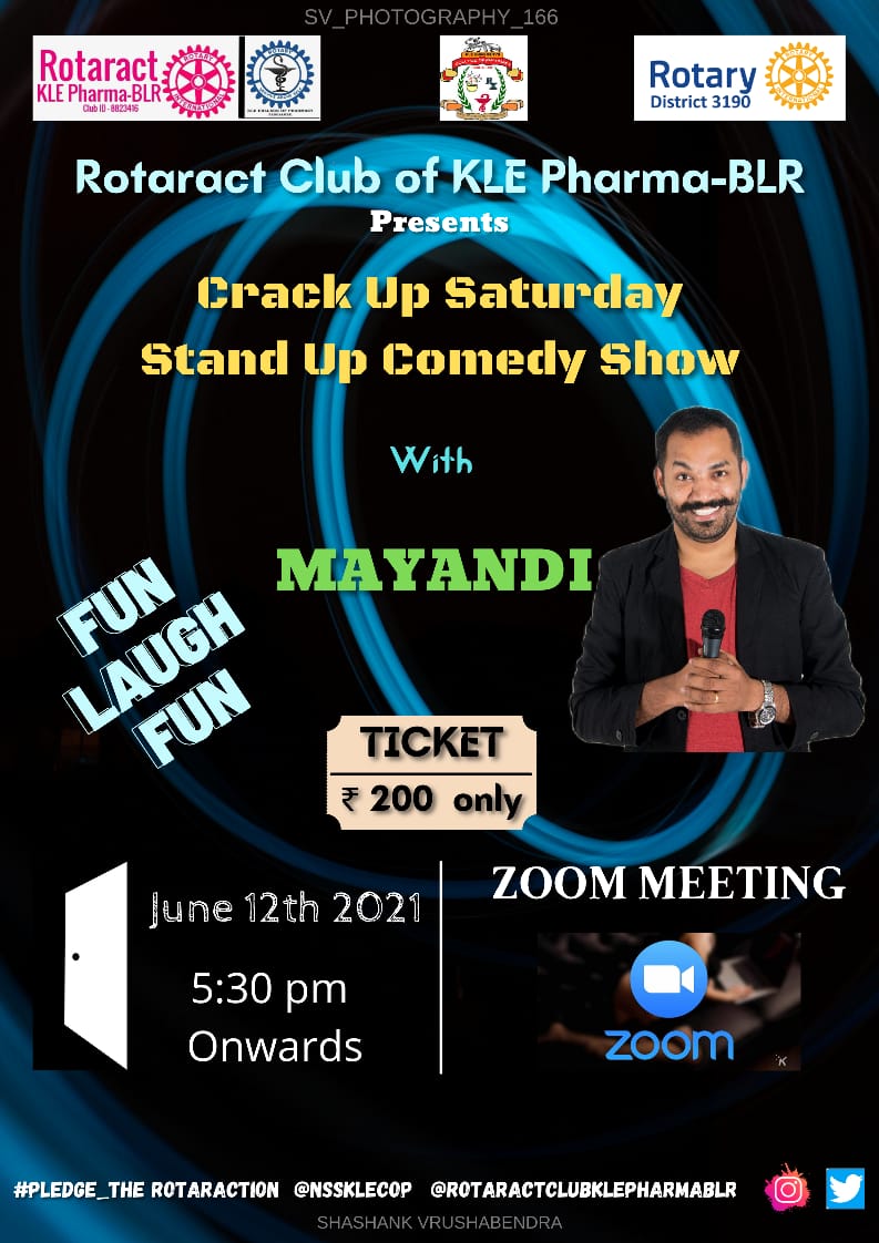 RotaractClubKle's tweet photo. We are hosting a Standup Comedy Show titled "The Crackup Saturday" Mayandi The Comedian will be entertaining us.... Lets register and enjoy the evening of 12th,entry fees is Rs.200 only.We accept Gpay, phonepe, paytm etc  to 7204628879
https://t.co/V42etlbanW https://t.co/Qf7O6uDhhT