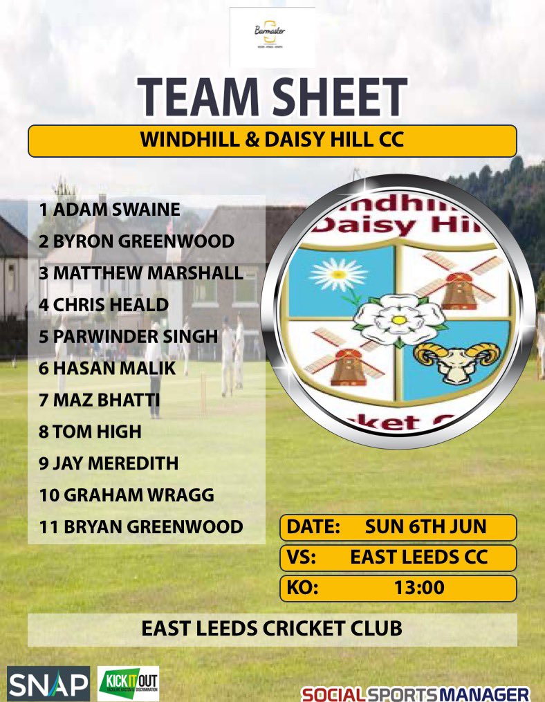 Windhill & Daisy Hill CC (@whdhcc) on Twitter photo The 1st’s have their cup game today against <a href="/eastleedscc/">East Leeds CC</a>
Let’s hope it’s better than yesterday’s drubbing
Good luck lads
#upthehill The 1st’s have their cup game today against <a href="/eastleedscc/">East Leeds CC</a>
Let’s hope it’s better than yesterday’s drubbing
Good luck lads
#upthehill