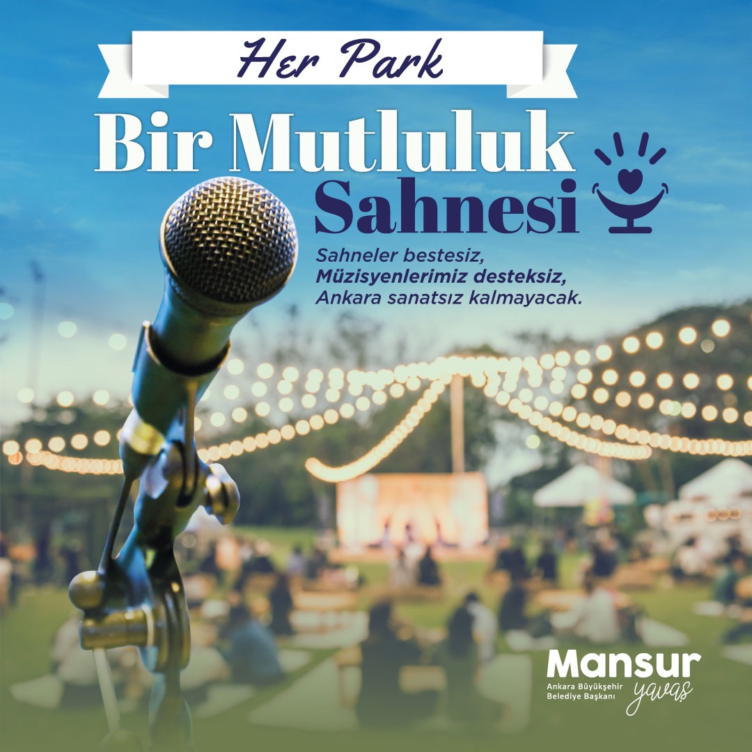 Başkentimizi Mutluluk Sahneleri ile dolduruyoruz. İlk hafta 7 park ve 68 sanatçı ile başlayıp devamında artıracağımız haftalık mutluluk programlarımıza başlıyoruz. Sahneler bestesiz, müzisyenlerimiz desteksiz, Ankara sanatsız kalmayacak. ankara.bel.tr/etkinlikler/pa…