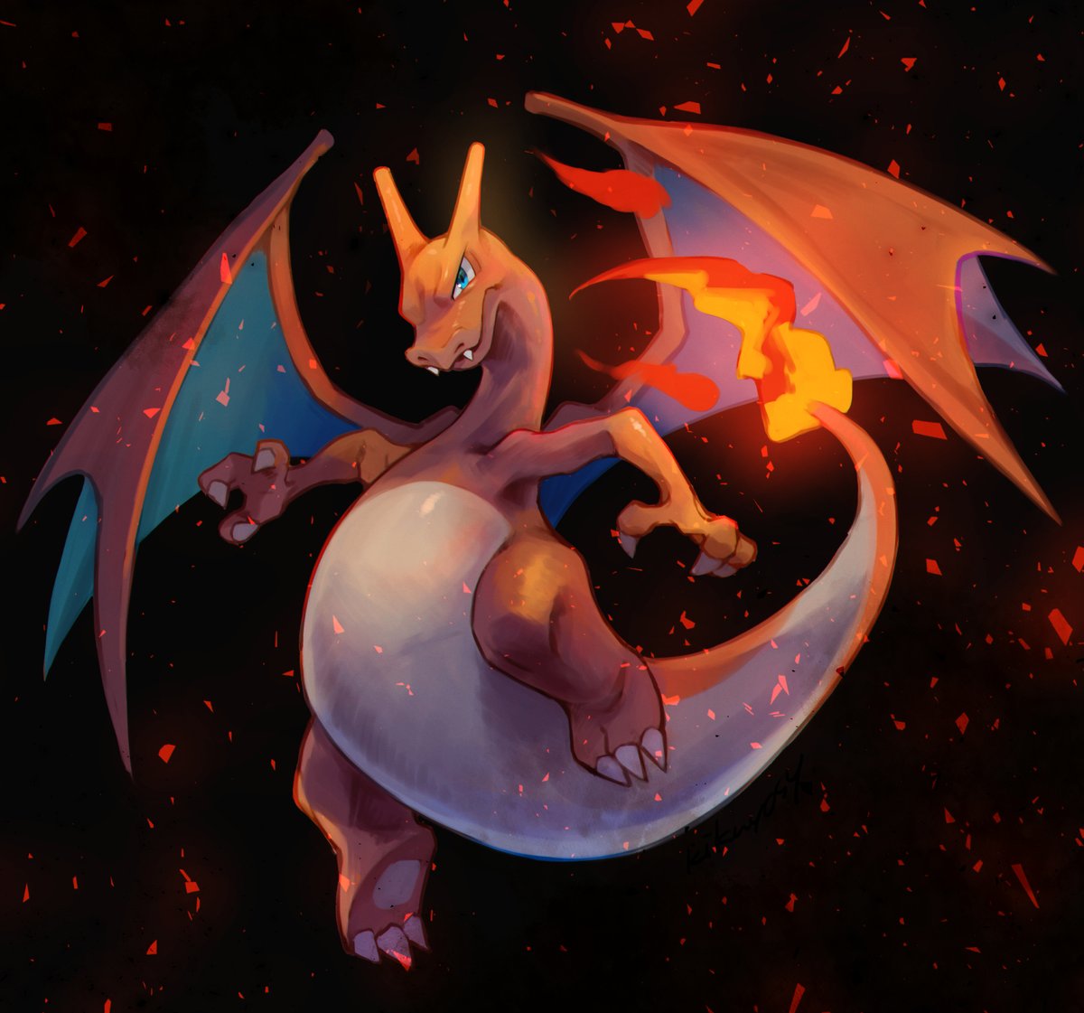 charizard pokemon (creature) claws no humans solo fire flame-tipped tail blue eyes  illustration images