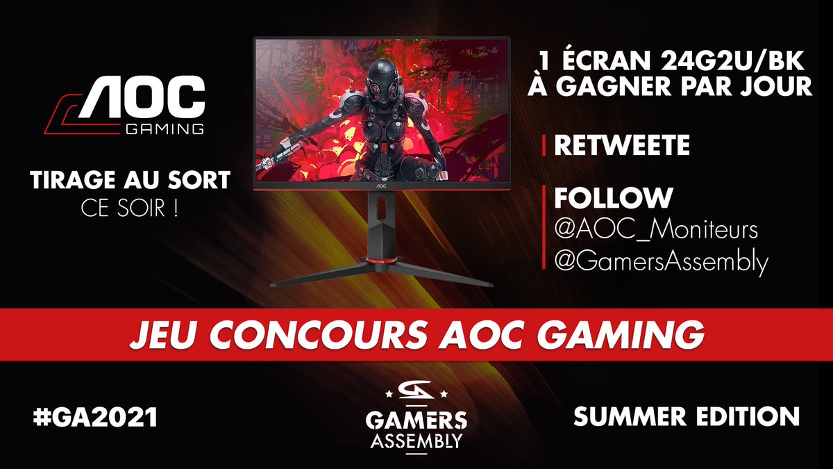 Gamers Assembly (@gamersassembly) on Twitter photo 🚨 Qui dit 2ème jour de #GA2021 Summer Edition, dit 2ème écran gaming @AOC_Moniteurs à GAGNER ! 🎉
🔹 RT ce Tweet
🔹 FOLLOW @AOC_Moniteurs & <a href="/GamersAssembly/">Gamers Assembly</a> 🚨 Qui dit 2ème jour de #GA2021 Summer Edition, dit 2ème écran gaming @AOC_Moniteurs à GAGNER ! 🎉
🔹 RT ce Tweet
🔹 FOLLOW @AOC_Moniteurs & <a href="/GamersAssembly/">Gamers Assembly</a>