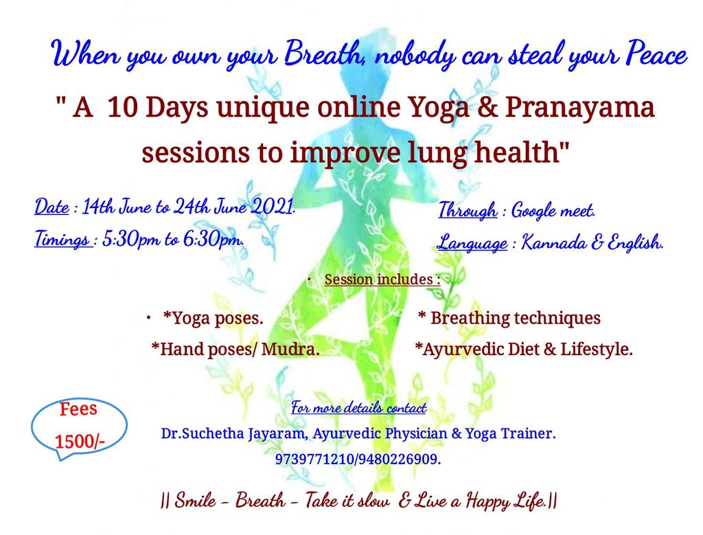 dr_Suchetha's tweet photo. For more details contact - 
Dr.Suchetha Jayaram -9739771210
Dr.Srinivas.N-9480226908
#onlineyogapranayamaclasses
#YogatoimprovelungHealth
#Lungshealth
#pranayama

https://t.co/In3Q2pFZAR https://t.co/bZ1KJB016i