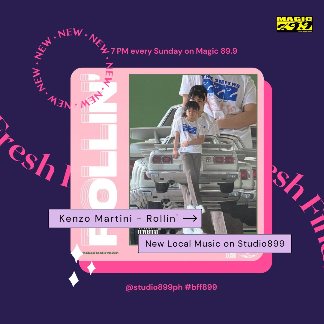 studio899ph's tweet photo. TIL that one of our brand new faves @kenzomartiniii just got added to the Best Fresh Finds Playlist. #BFF899
Booooyaaaah! Have you listened to #Rollin yet?

Tune in every Sunday at 7 PM to catch more of #studio899ph with our very own Jam @fruitpreserve, only on @magic899! https://t.co/R5KSGRbTyy