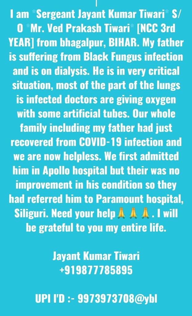 Parampr89281591's tweet photo. #vedprakashtiwari
#jayanttiwari
#needhelp
#sanusir 
#ncc 
#sliet 
#khalsaaid 
#ravisingh 
@SanuSood @khalsaaid_india @Khalsa_Aid @RaviSinghKA @diljitdosanjh https://t.co/ZclZHRYhlt