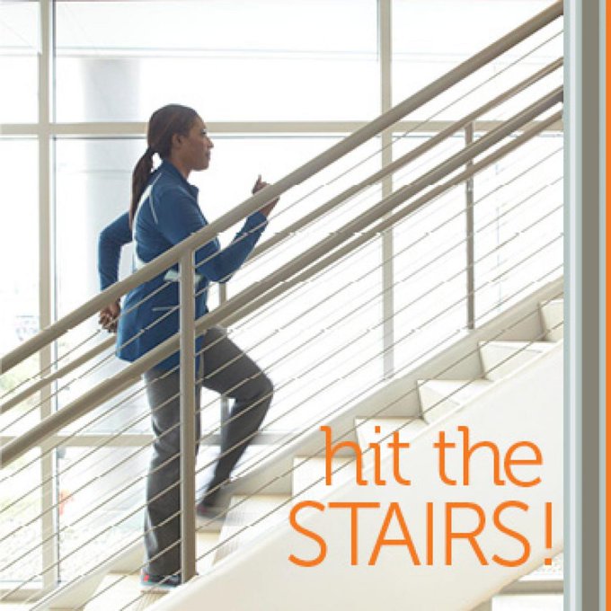 drkasenene's tweet photo. If you have stairs in your home or at your workplace, you have at your disposal away to get a #workout! Research shows that short, intense bursts of stair climbing have significant #hearthealth benefits. #fitness https://t.co/DutevjyrOE