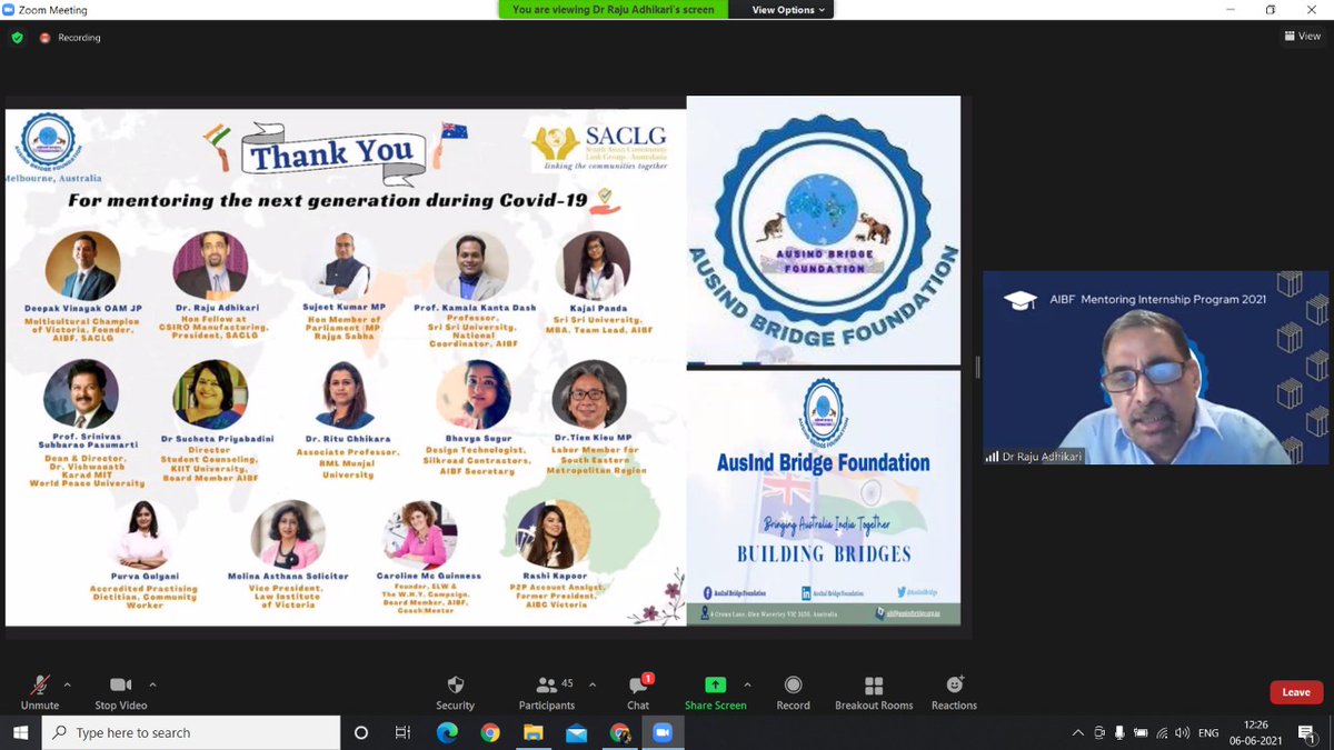 SujeetKOfficial's tweet photo. Attended the closing event of the AIBF Digital Internship Program 2021 conducted by AusInd Bridge Foundation today. https://t.co/snjtfY9pQq