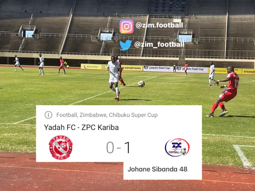 Full Time:G1
#ChibukuSupercup 

Yadah FC 0-1 ZPC Kariba

Johane Sibanda 49’ 

#Zimbabwe #yadah #zpckariba #ChibukuCup #zimfootball