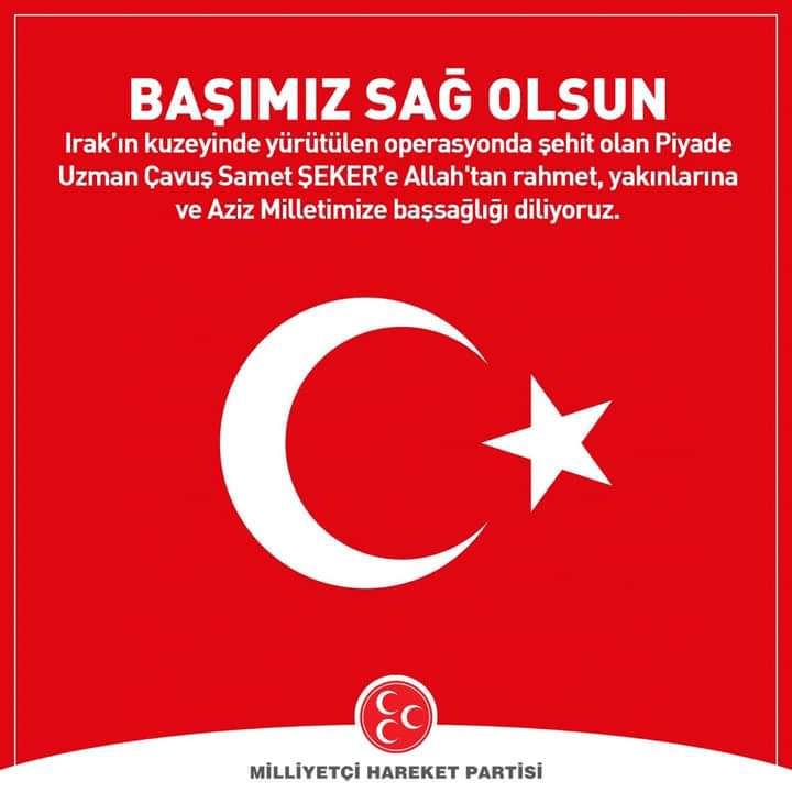 Irak’ın kuzeyinde yürütülen operasyonda şehit olan Piyade Uzman Çavuş Samet ŞEKER’e Allah'tan rahmet, yakınlarına ve Aziz Milletimize başsağlığı diliyoruz.