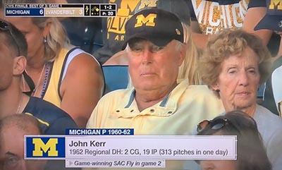#OnThisDay in College Baseball: 1962
@UMichBaseball’s John Kerr throws two complete games on the same day.
Wolverines beat Illinois 5-1 &amp; W. Michigan 3-2 to win the District 4 title. Kerr threw 313 pitches on the day &amp; also hit the GW RBI vs the Broncos.
#BadAss