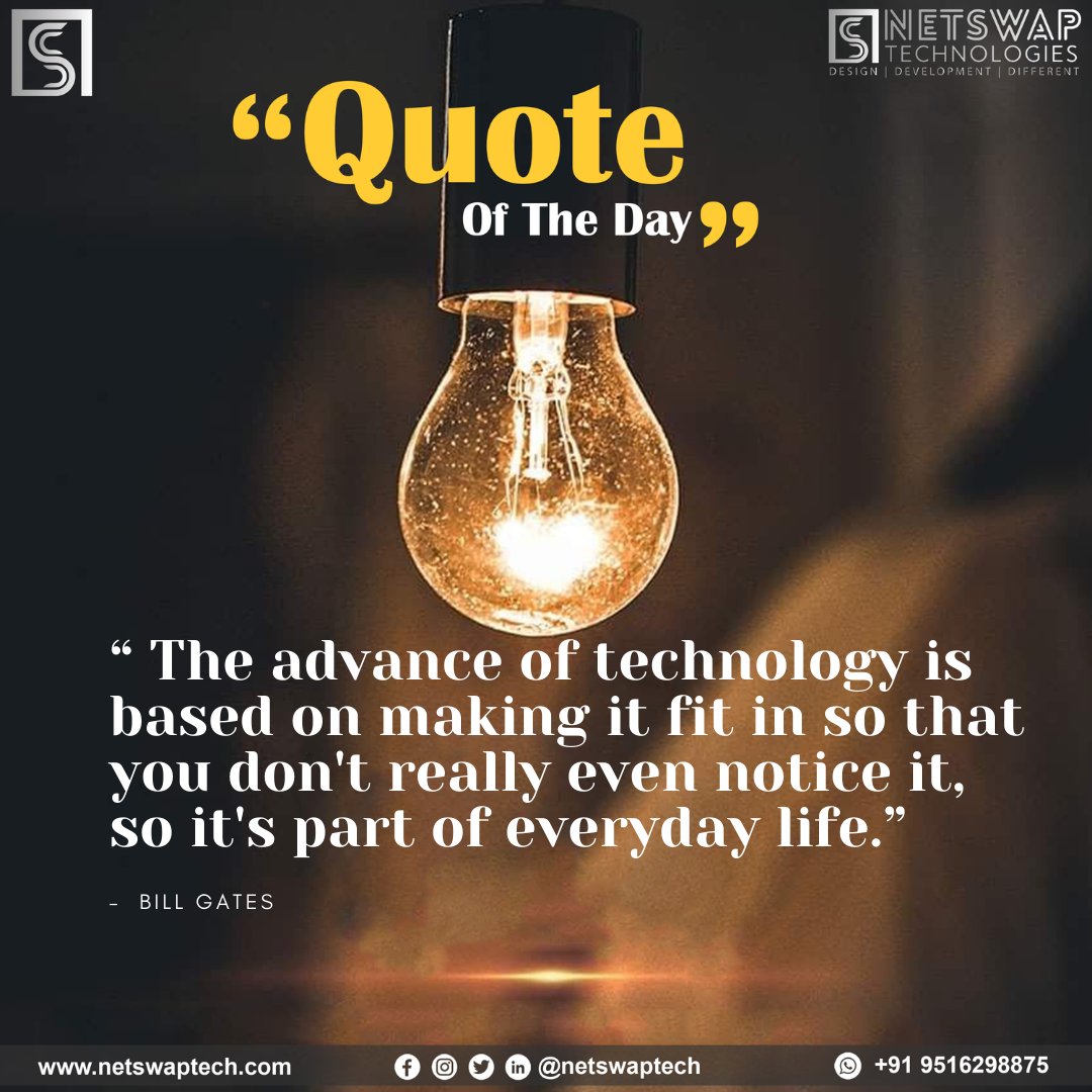 swapnil_karma's tweet photo. “The advance of technology is based on making it fit in so that you don't really even notice it, so it's part of everyday life.”
-Bill Gates
#webdevelopment  #SEO #DigitalMarketing #MobileAppDevelopement #CreativeWriting 
#Android #IOS
https://t.co/t2npfuYFEx https://t.co/Y9KUKzzlaF