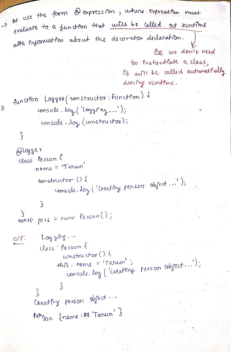 thesavvycoder's tweet image. Finished with #Day6 of my #30DaysOfTypeScript Challenge.
Topic Covered : 
👉 Decorators
Follow me here : github.com/tarunsinghdev/…
#TypeScript #30DaysOfCode 
Today's Notes : 👇👇