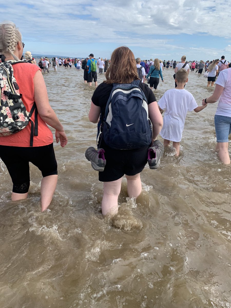 Cross bay walk mid way point wading through the lovely water. Thanks to all who have sponsored us so for. Please see Teamsurgery just giving page if you would like to donate to Rosemere cancer foundation