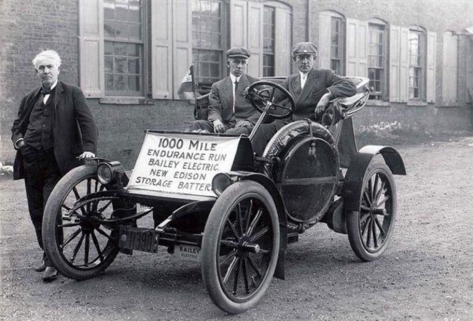 Edison promoting his electric car in 1910
