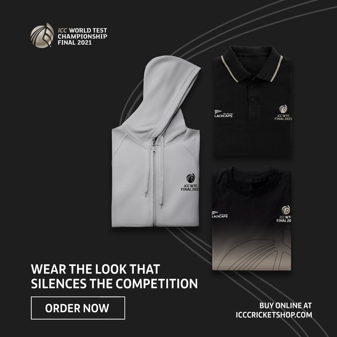 ICC's tweet photo. The #WTC21 Final countdown is on ⏳

🇳🇿 @BLACKCAPS fans, the exclusive merchandise shop is live ➡️ https://t.co/KzsrrPzNDx 

Cheer for your team. Pre-order now! https://t.co/Op71Blw2Uh