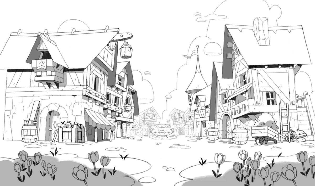 First two backgrounds from Kipo, last two from the Owl House, i struggled a lot having to use production brushes and not my own on the owl house ! 