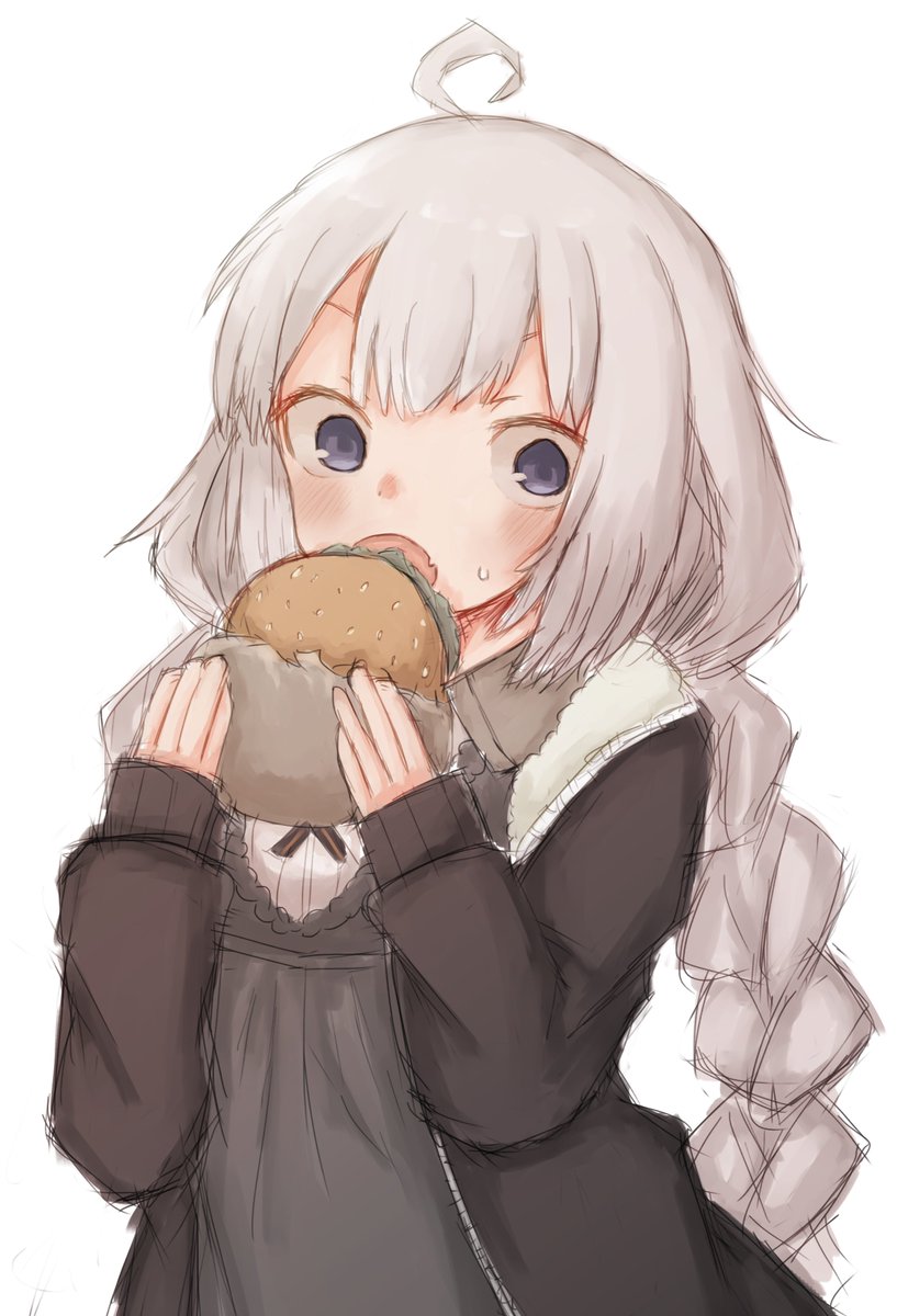 kizuna akari 1girl solo food burger holding holding food braid  illustration images