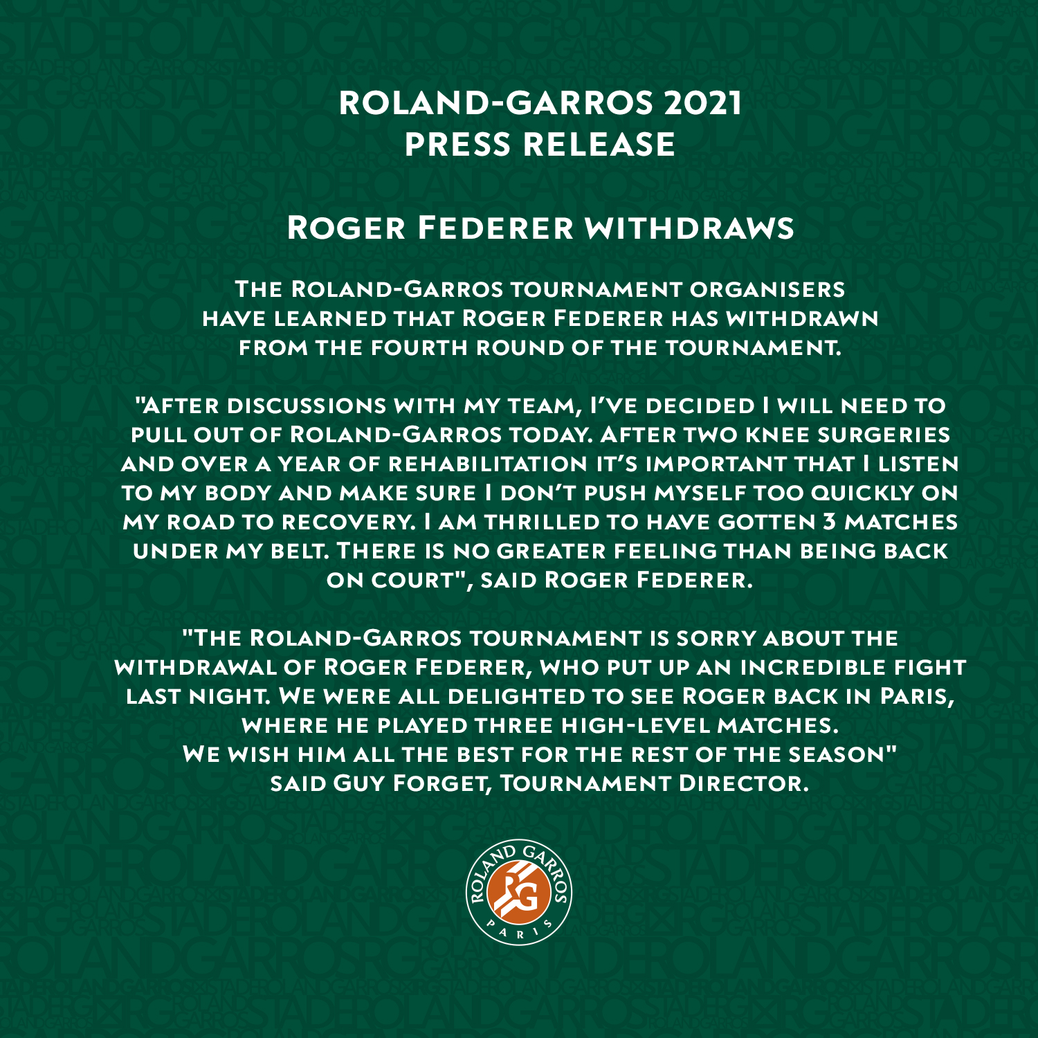 Roland Garros Press Release Rolandgarros T Co Dygpxlvovr Twitter