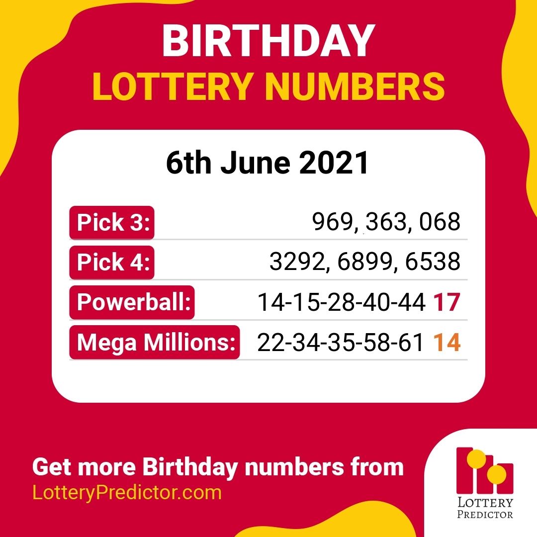 Birthday lottery numbers for Sunday, 6th June 2021
#lottery #powerball #megamillions https://t.co/puGqN5JjCs