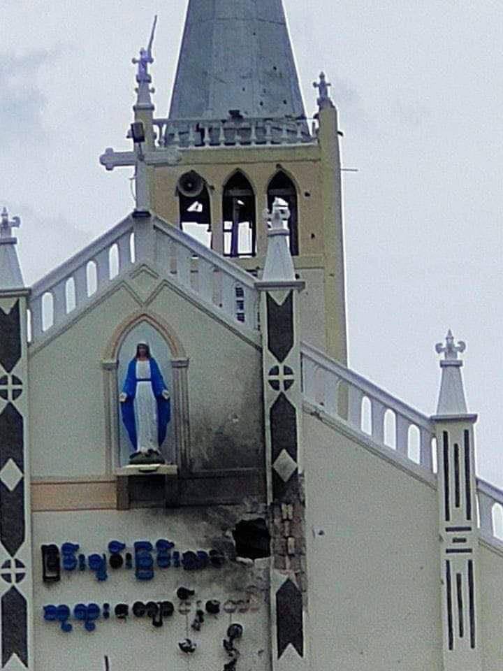 SAC Terrorist Group fired artillery shells against a church with a WHITE FLAG. #RejectCoupRejectASEAN #June6Coup #WhatsHappeningInMyanmar
