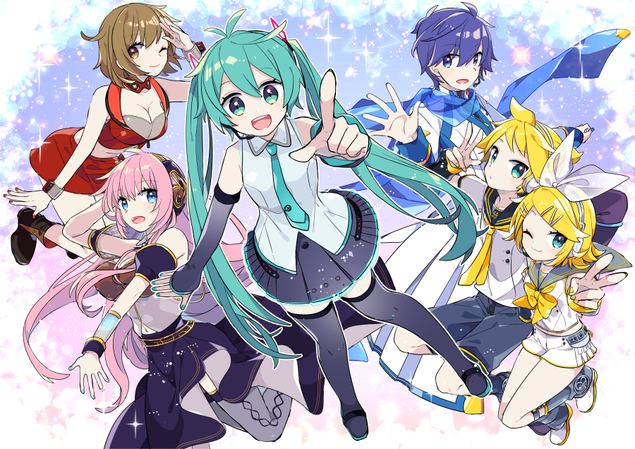 初音ミク ,鏡音レン ,鏡音リン ,カイト(ボーカロイド) ,巡音ルカ ,メイコ(VOCALOID) 「6人かわいいなあって改めておもったので再放送です 」|由杞のイラスト