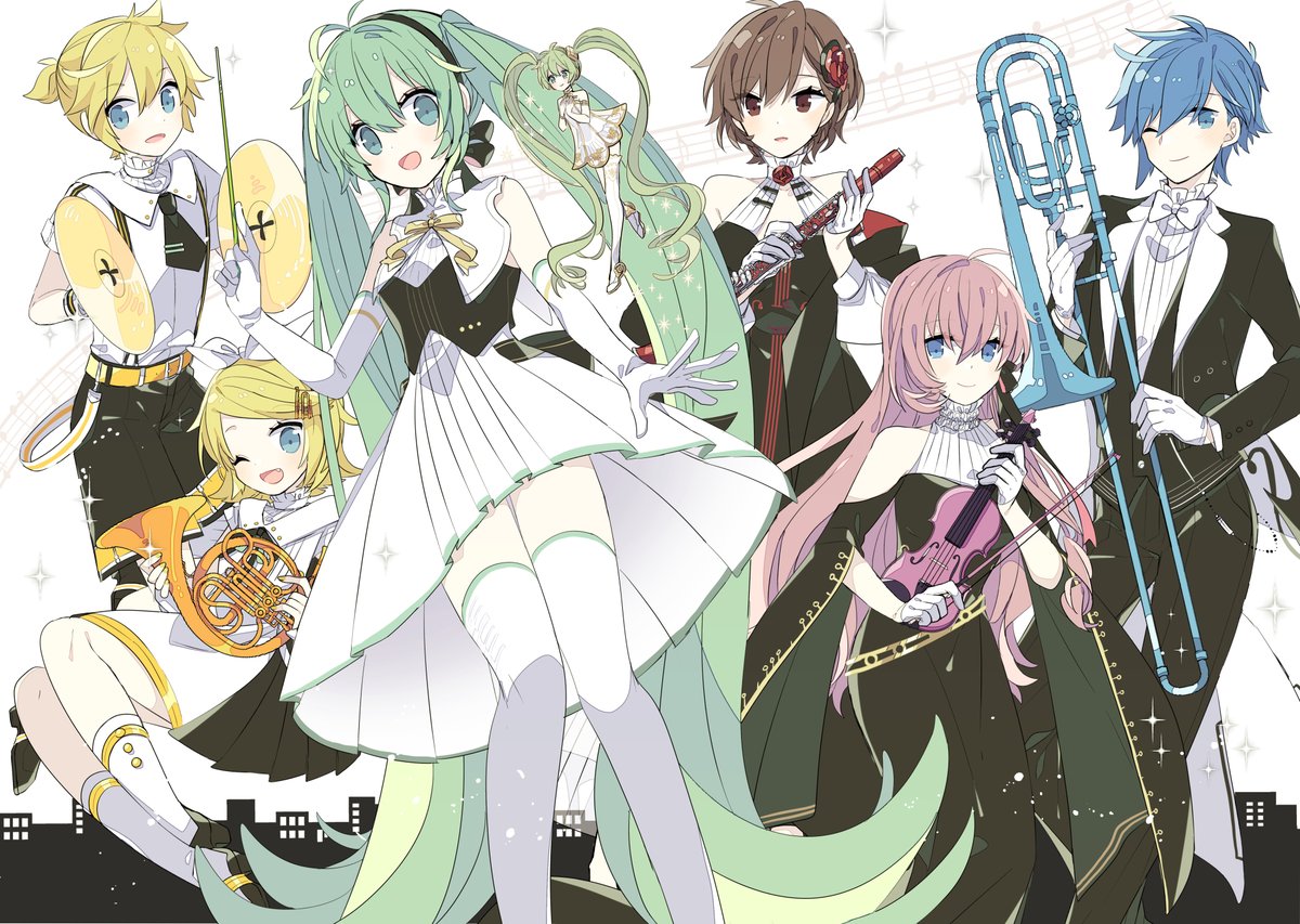 初音ミク ,鏡音レン ,鏡音リン ,カイト(ボーカロイド) ,巡音ルカ ,メイコ(VOCALOID) 「6人かわいいなあって改めておもったので再放送です 」|由杞のイラスト