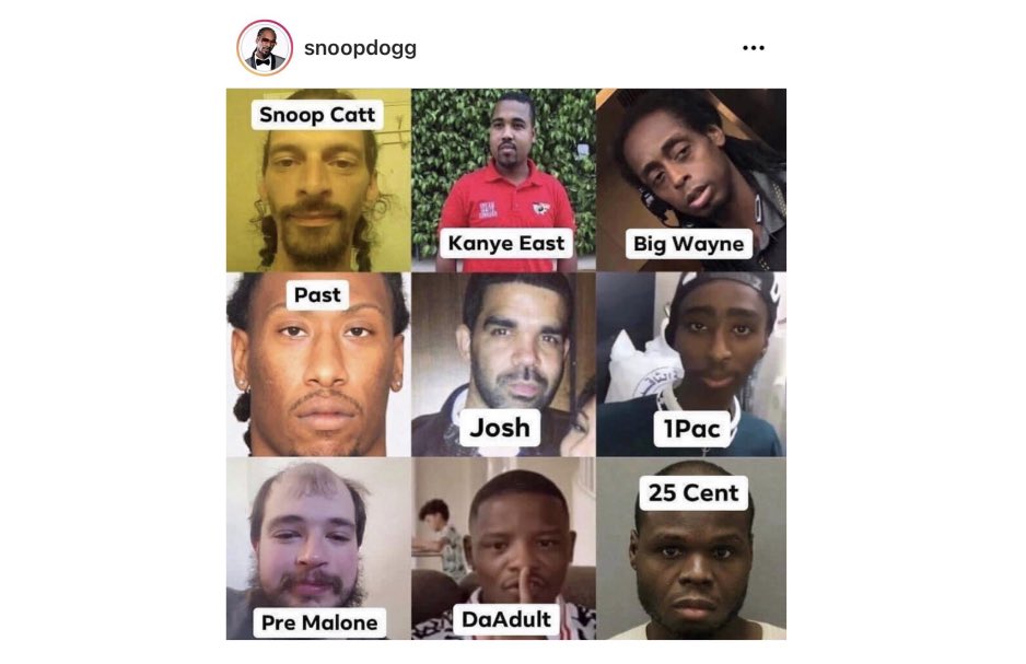 This grid of bizarro world rappers (especially "Pre Malone" and &...