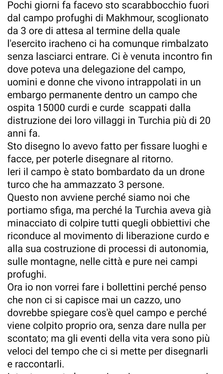 zerocalcare's tweet photo. Siccome non basta un twit per spiegare cosa significa il bombardamento turco del campo di Makhmour, lascio questo come promemoria di queste ore di veleno. 
Per chi volesse approfondire intanto c'è l'account del campo stesso @MakhmourCamp https://t.co/Q0r9LzYFwB