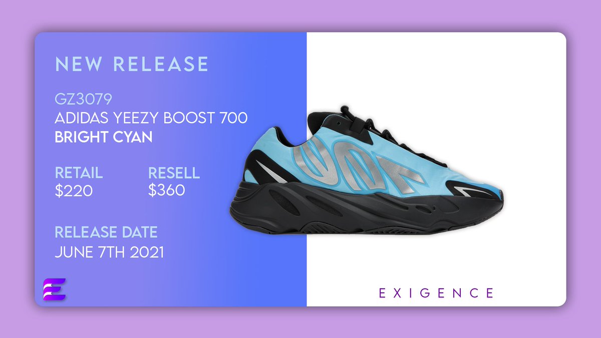 To start off the week, we have the Yeezy 700 MNVN Bright Cyan releasing Monday. Are you ready for tomorrow?