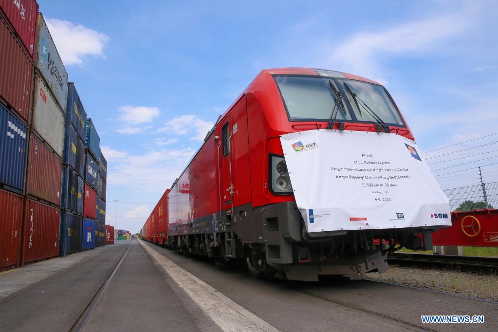 PDChina's tweet image. The first China-Europe freight train bound for Tilburg from Nanjing, East China's Jiangsu province, arrived in Tilburg, the Netherlands, on June 4.