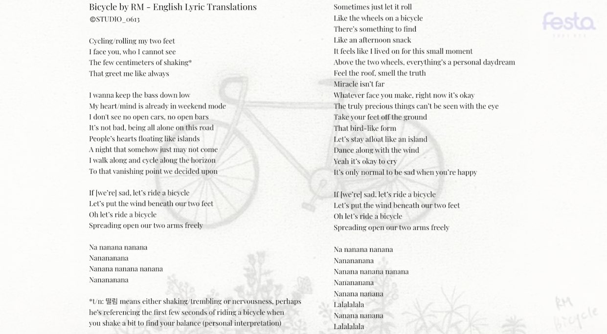 la bicyclette lyrics übersetzung