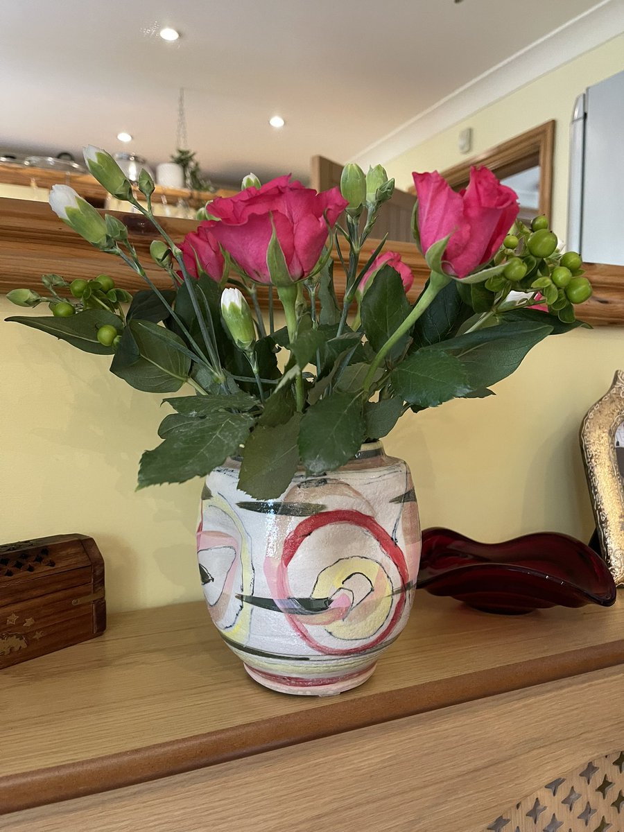jpclaysylvester's tweet photo. New vase…..a gift from a dear friend! It’s wobbly and dented but handmade with love so perfect in every way…! #noneedtobeperfect https://t.co/YZYNL4a0vo
