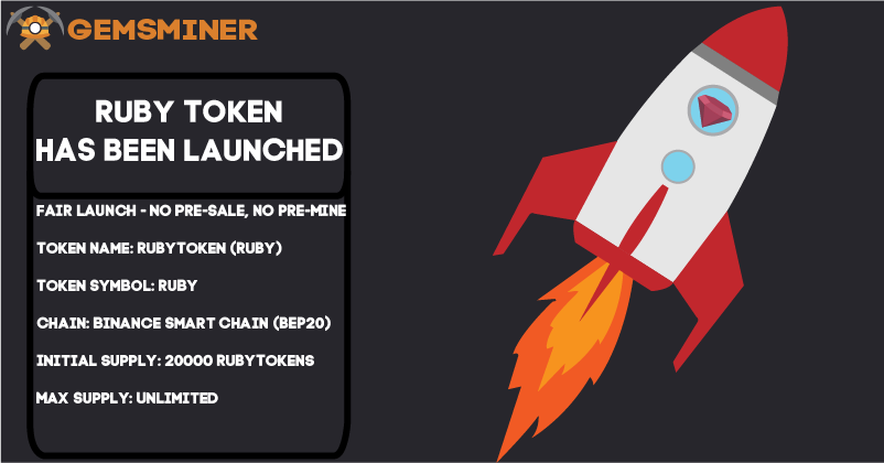 GemsMiner's tweet photo. 🚀Ruby Token has been launched🚀
We have added liquidity
Buy here  -https://t.co/lsl5hNOpeP

Tx - https://t.co/lyR3qbwe3t

#BSC #YieldFarming #Cryptocurency #Bitcoin #BinanceSmartChain #BNB #cryptotwitter https://t.co/RwOuBvBvBs