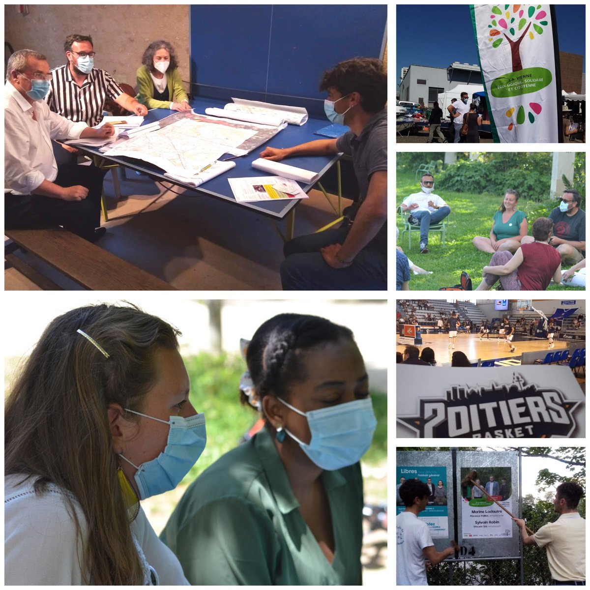 4Vienne's tweet photo. Retour sur cette semaine :
👉rencontre avec les asso : décape et centerparc
👉rencontre avec des habitant.e.s de #Poitiers et #MignalouxBeauvoir dans les parcs, rues et au marché
👉réunion entre camarades de @86_transition 
👉soutien à notre équipe de basket locale @pb86officiel https://t.co/P60yDCJaYG