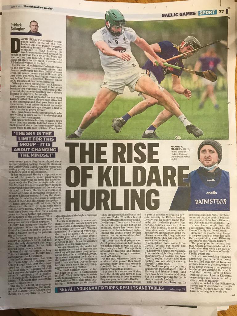 Great article by @bailemg in the @IrishMailSunday highlighting the recent success and continued development of hurling by @KildareGAA
Well done to everyone involved in promoting the small ball game across the county! 
#keepherlit 🏳️🏳️